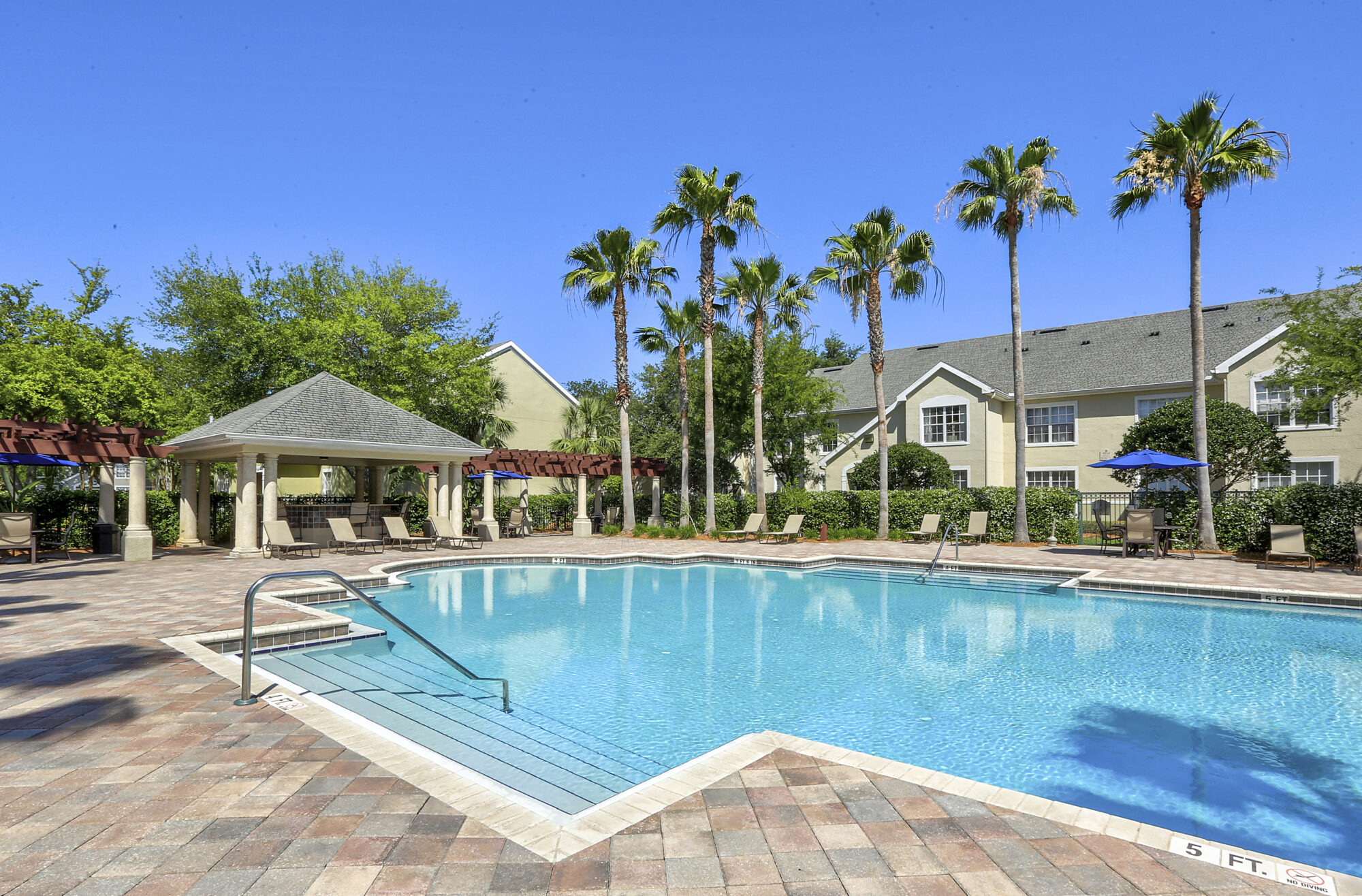 Pool with sun lounger around