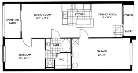 Windsor 1 bed 1 bath Floorplan